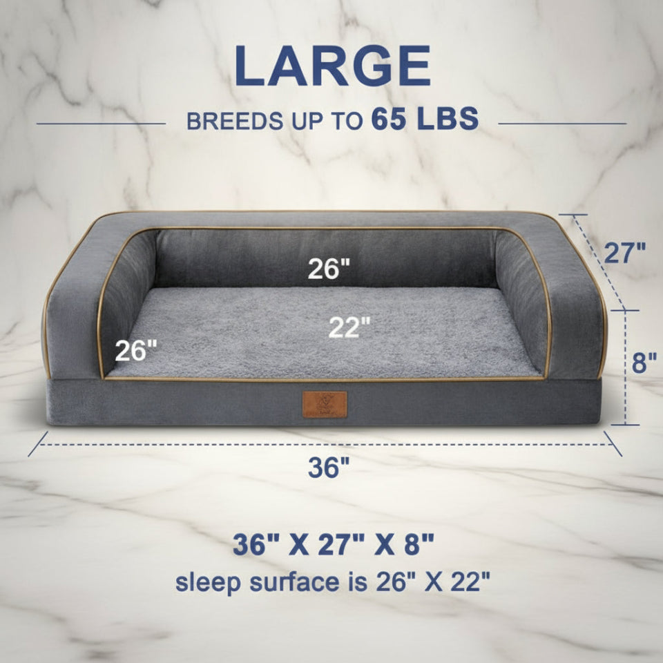 Dog Beds for Large Dogs, Washable Dog Bed Sofa with Removable Cover, Waterproof Dog Bed Couch with Nonslip Bottom, High Bolster Dog Bed, Orthopedic Dog Bed