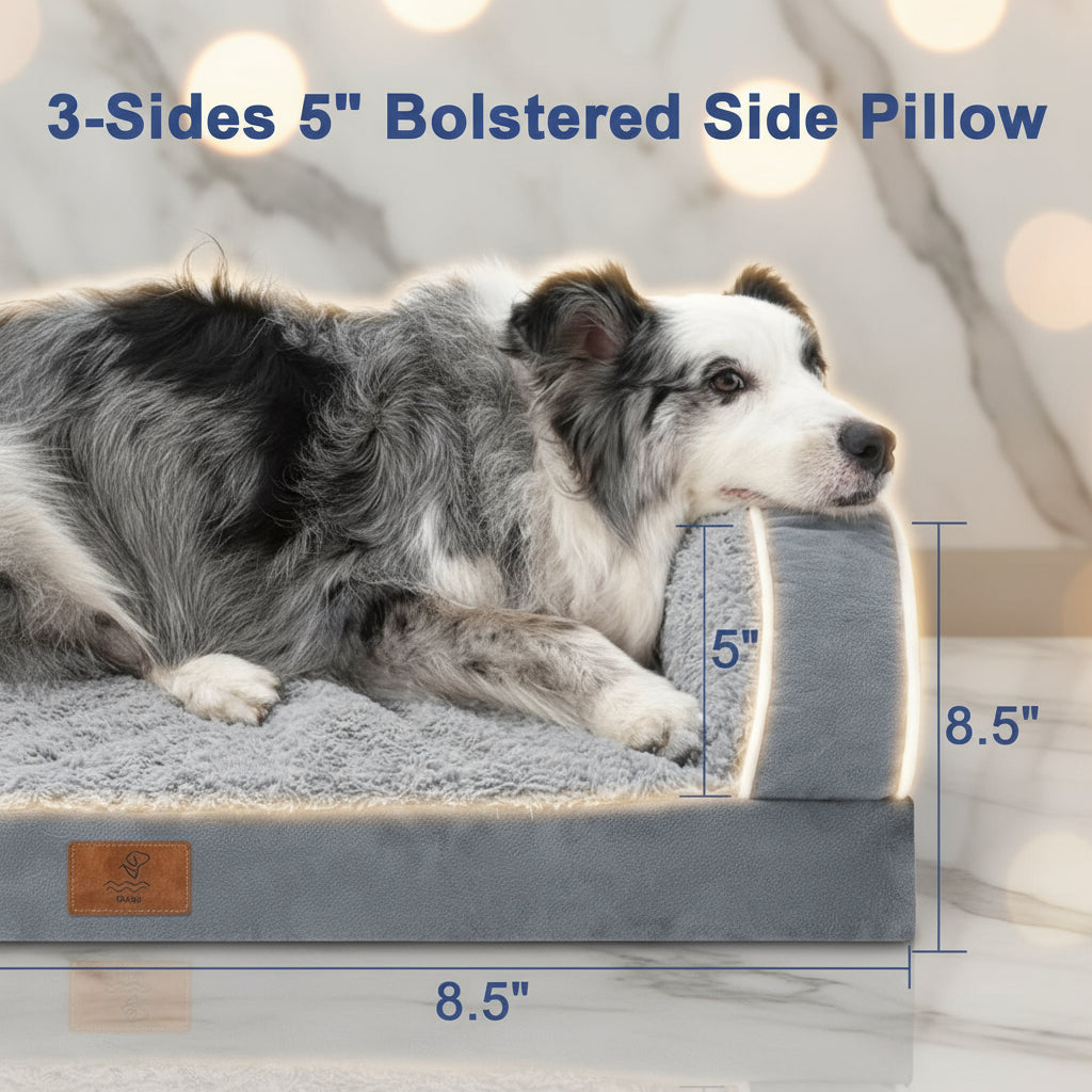 Dog Beds for Large Dogs, Washable Dog Bed Sofa with Removable Cover, Waterproof Dog Bed Couch with Nonslip Bottom, High Bolster Dog Bed, Orthopedic Dog Bed